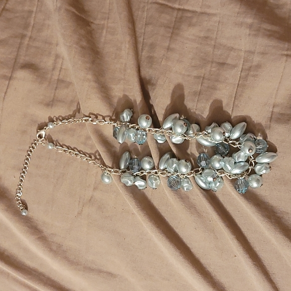 Vintage layered silver Blue beaded and pearl adjustable choker necklace - Picture 8 of 8